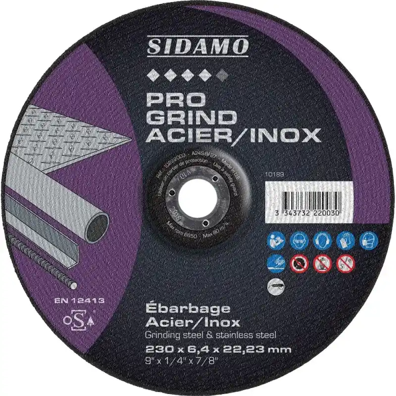 Lot de 10 meules d‘ébarbage PRO GRIND ACIER INOX Ø125 à 230mm - SIDAMO Certifié