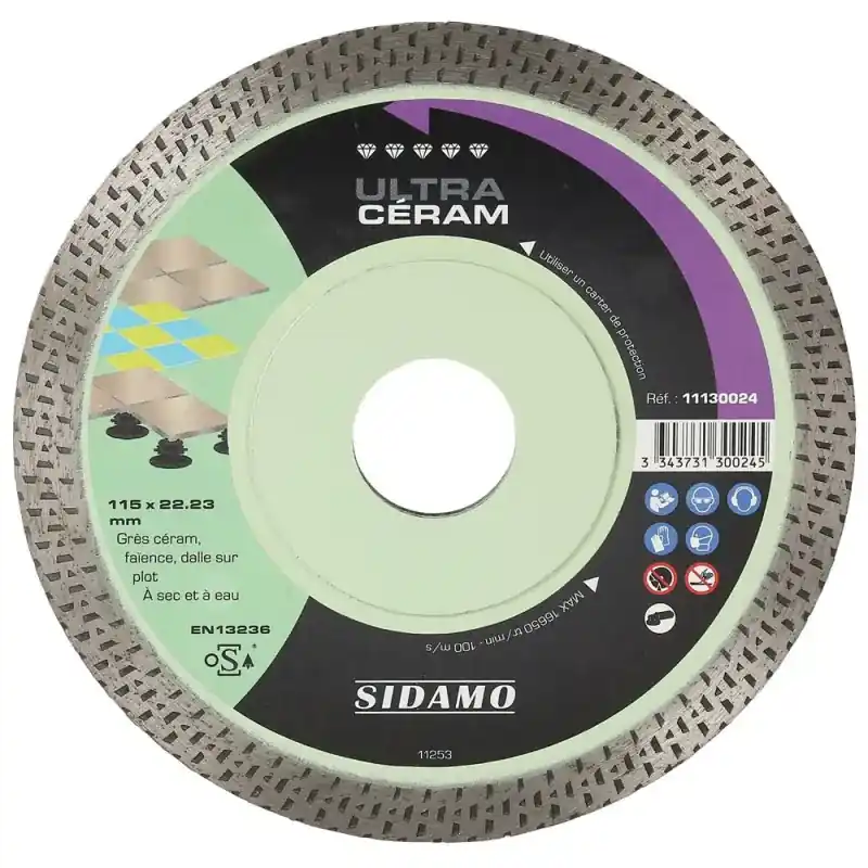 Commander Maintenant Disque Diamant et Carbure à coronne continue 115 mm ULTRA CERAM SIDAMO 11130024