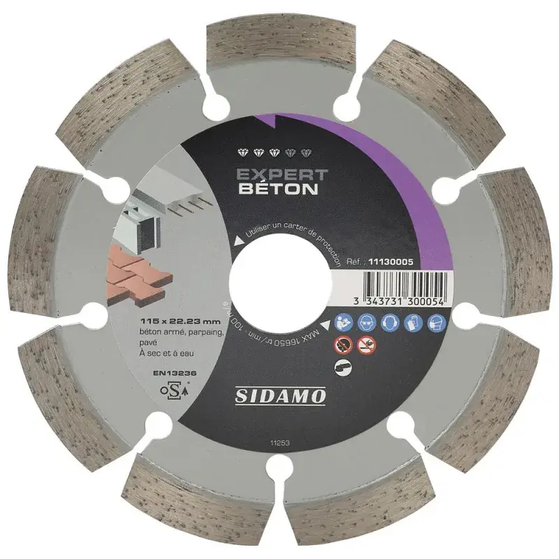 Authentique Disque Diamant à segment 115 mm EXPERT BETON Tronçonnage béton SIDAMO 11130005