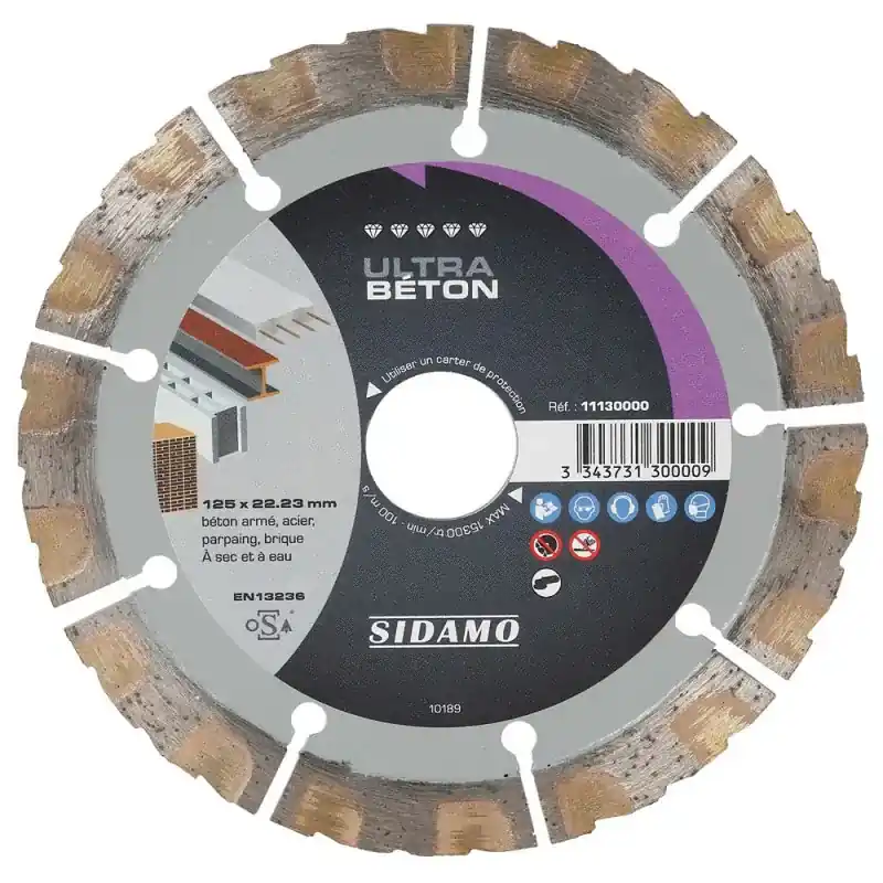 Prix Cassé Disque Diamant à segment 125 mm ULTRA BETON Tronçonnage béton/Acier SIDAMO 11130000