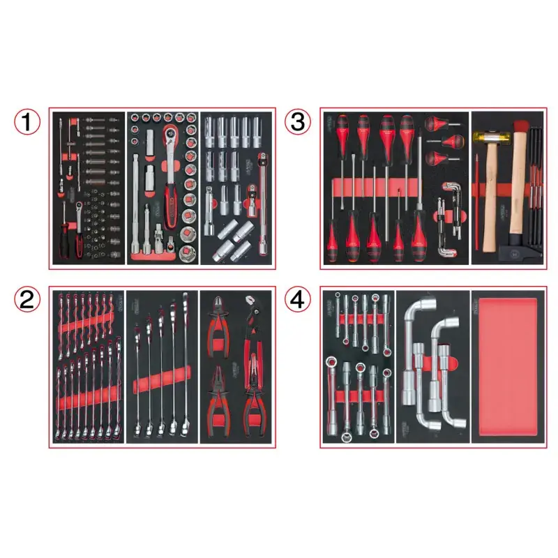 Usine Directe Composition d‘outils 4 tiroirs pour servante, 173 pièces KS TOOLS 714.0173
