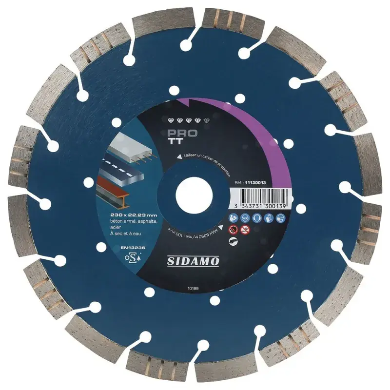 Offre Limitée Disque Diamant 230 mm à segment PRO TT Tronçonnage Béton/Acier/Granit/Asphalte/Fonte SIDAMO 11130013