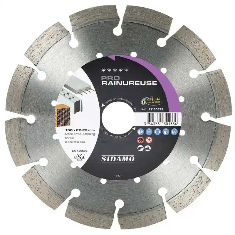 Paiement Sécurisé Disque Diamant à segment 150 mm PRO RAINUREUSE Tronçonnage béton SIDAMO 11130133