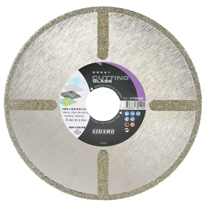 Disque Diamant et Carbure à couronne continue 125 mm CUTTING GLASS SIDAMO 11130120 Pas Cher