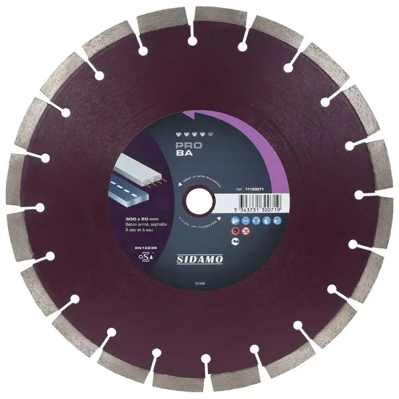 Disque diamant PRO BA 300 mm Béton / Asphalte SIDAMO - Alésage 20 mm 11130071 Certifié