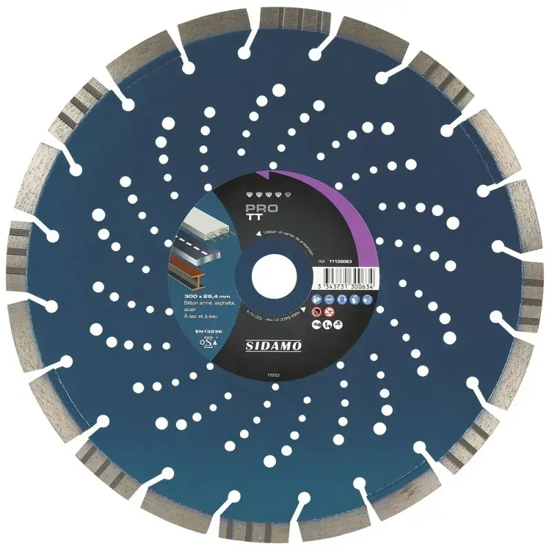 Meilleur Choix Disque Diamant à segment PRO TT 300 mm Tronçonnage béton/Asphalte/Acier SIDAMO - Alésage 25.4 mm 11130063