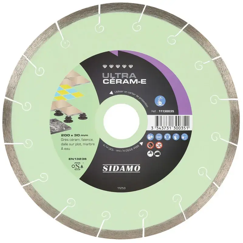 Disque Diamant et Carbure à couronne continue 200 mm / Alésage 30 mm ULTRA CERAM-E SIDAMO 11130035 Nouveauté
