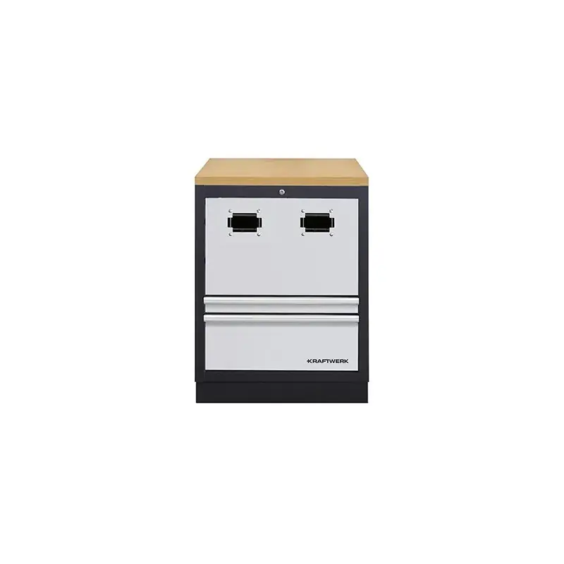 Produit De Marque Meuble bas noir et jaune MOBILIO pour enrouleur de câble et tuyau air comprimé avec 2 tiroirs KRAFTWERK