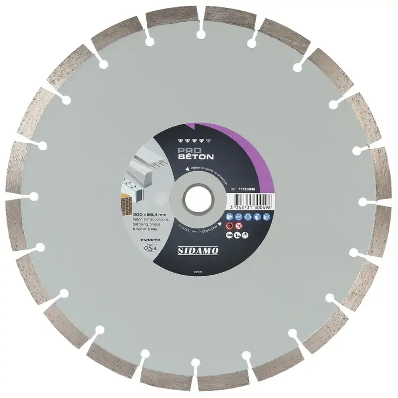 Grand Disque Diamant PRO BÉTON 300 mm alésage 25.4 mm SIDAMO 11130049 Meilleur Prix