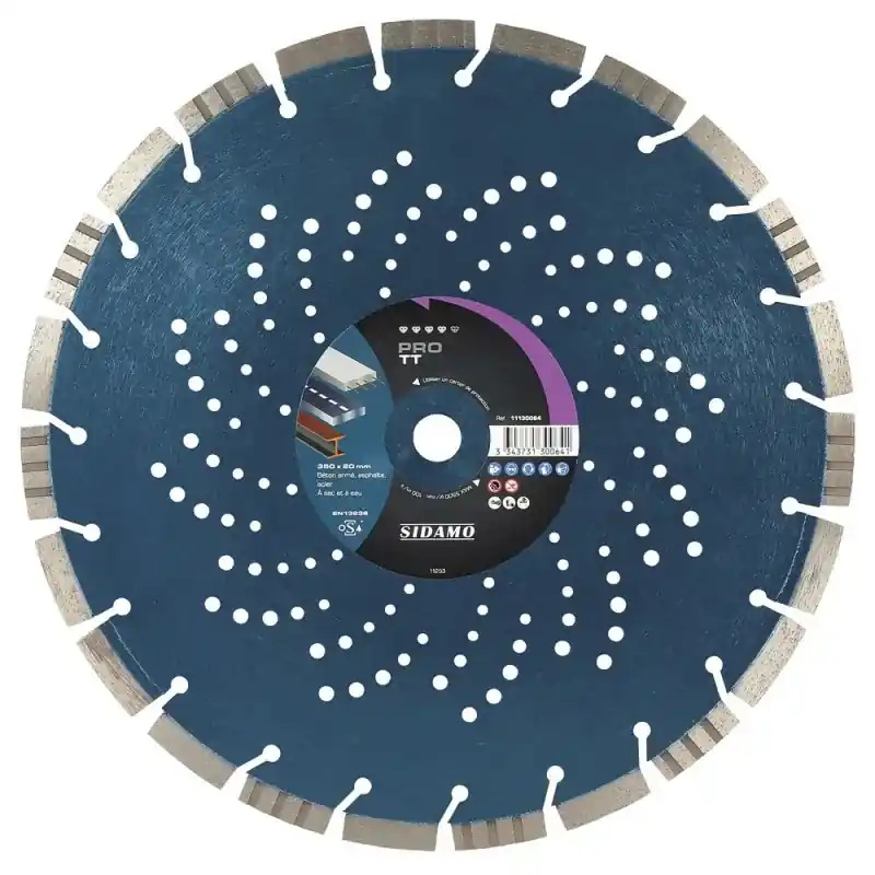 Réduction Disque Diamant à segment PRO TT 350 mm Tronçonnage béton/Asphalte/Acier SIDAMO 11130064