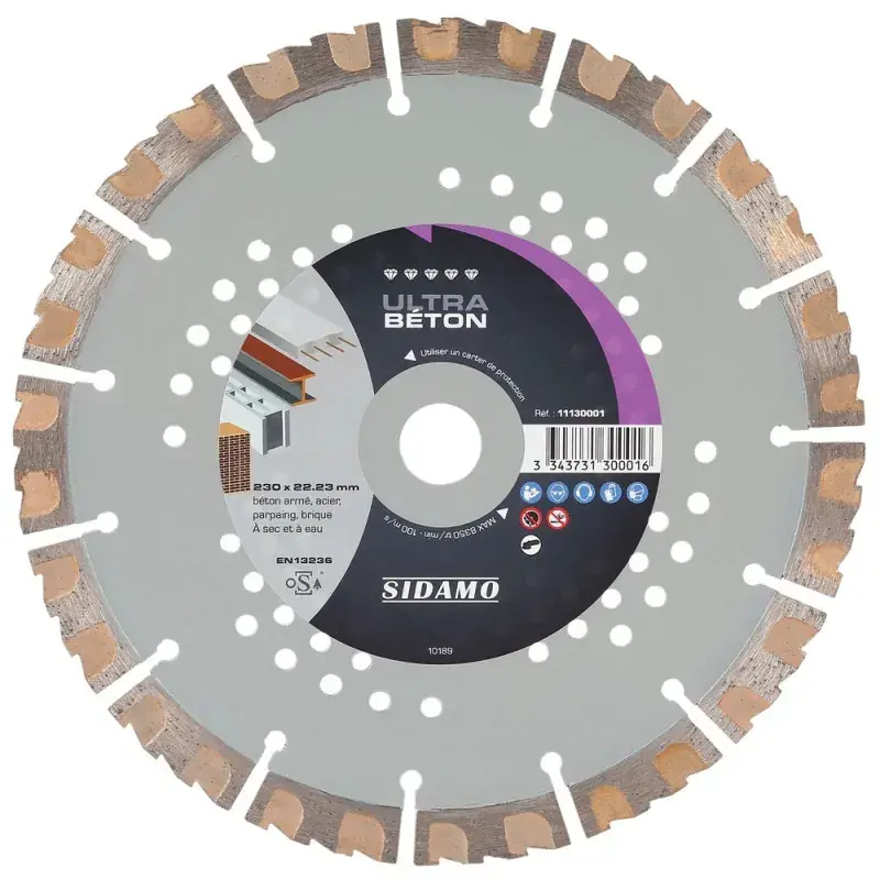 Disque Diamant à segment 230 mm ULTRA BETON Tronçonnage béton/Acier SIDAMO 11130001 Quantité Limitée