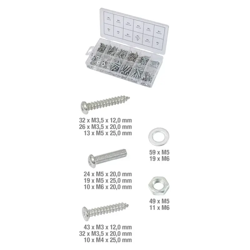 Achat Immédiat Assortiment de vis pour métal et bois, de rondelles et d‘écrous 347 pièces KS TOOLS 970.0500