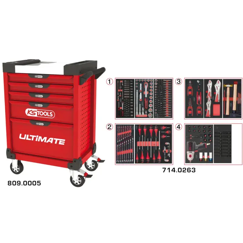 Soldes Servante 5 Tiroirs ULTIMATE + Composition 263 outils KS TOOLS