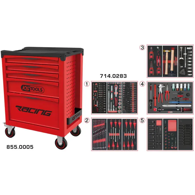Servante 5 Tiroirs RACING EDITION + Composition 283 outils KS TOOLS 855.5283 Livraison Express