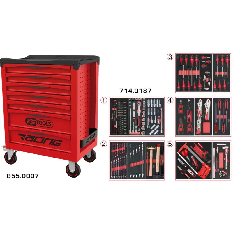 Servante 7 Tiroirs RACING EDITION + Composition 187 outils KS TOOLS 855.7186 Vente Directe