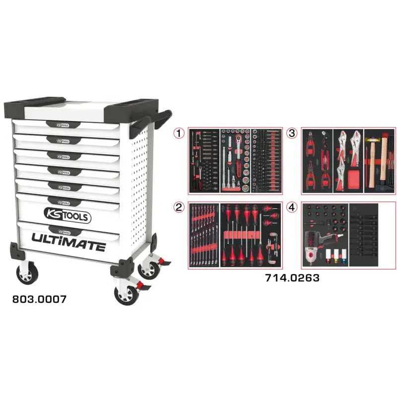 Servante 7 Tiroirs ULTIMATE + Composition 263 outils KS TOOLS Nouvelle Collection