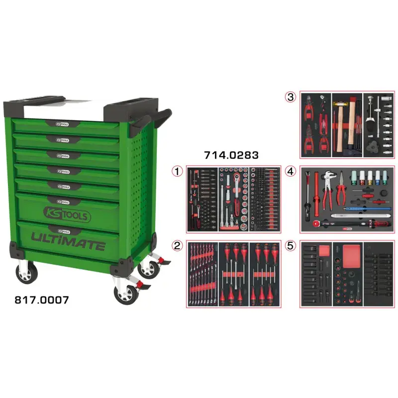 Servante 7 Tiroirs ULTIMATE + Composition 283 outils KS TOOLS Vente Directe