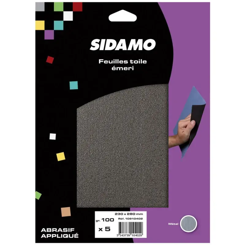 Lot de 5 feuilles de toile emeri 230x280 - Grain 60 à 150 - SIDAMO Acheter En Ligne