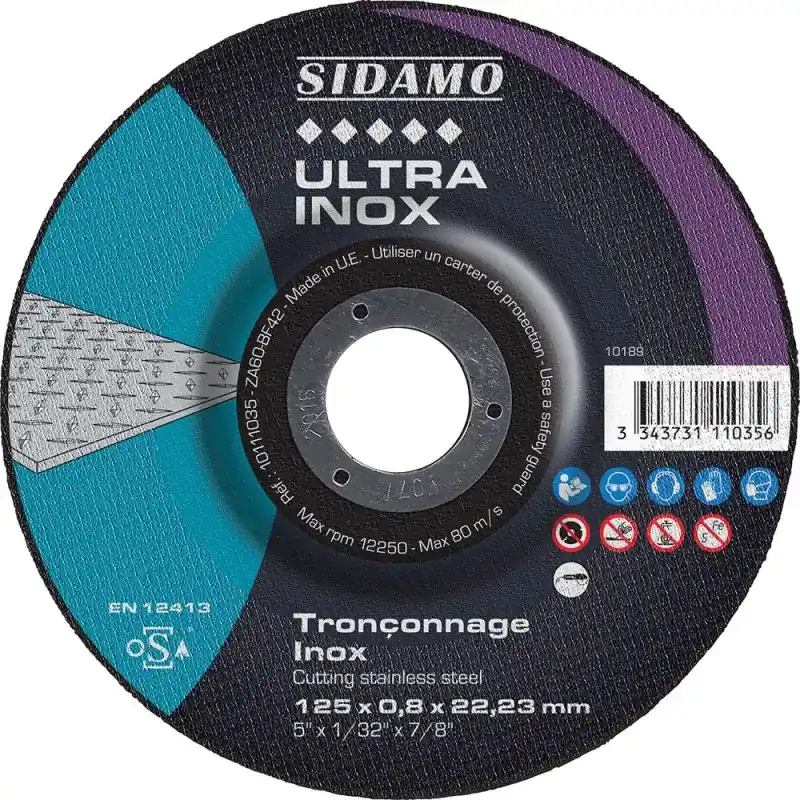 Usine Directe Lot de 25 disques ULTRA INOX 125mm Ep0.8mm Moyeu déporté – SIDAMO 10111035