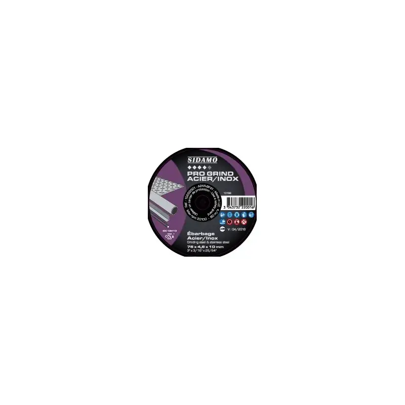 Dernière Chance Lot de 10 meules d‘ébarbage PRO GRIND ACIER INOX 76mm Alés.10mm - SIDAMO 10222001