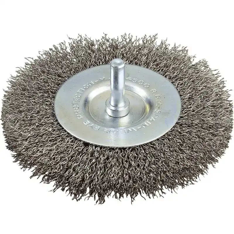 Petit Prix Brosse circulaire sur tige de 6mm à fils ondulées inox Ø50 à 100mm - SIDAMO