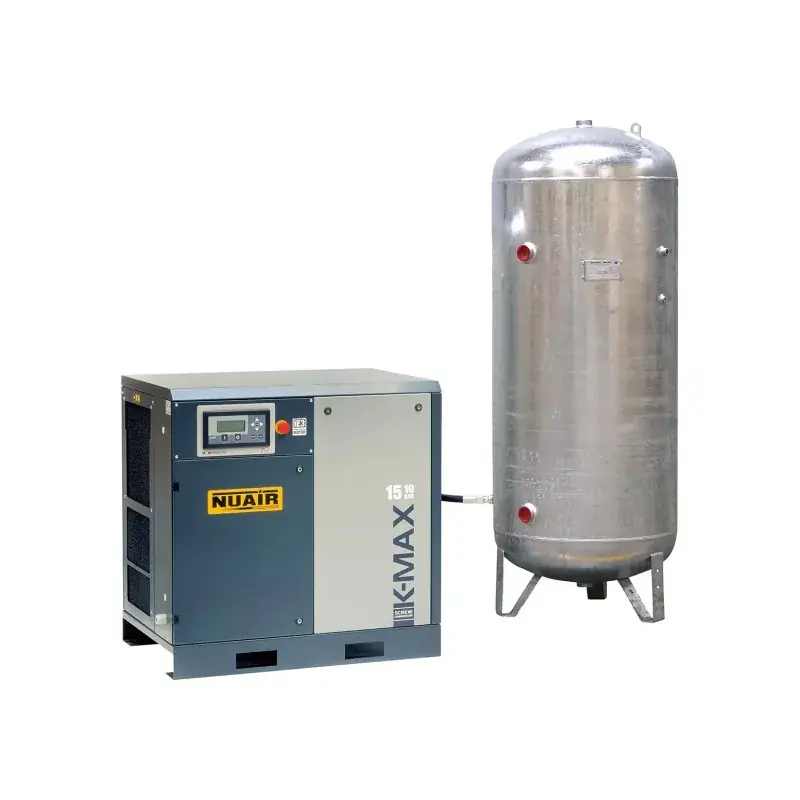 Offre Spéciale Compresseur d‘air à vis 20 CV, Réservoir 500 L vertical galvanisé, pression 10 bar, 400 V tri NUAIR 252110CGNU