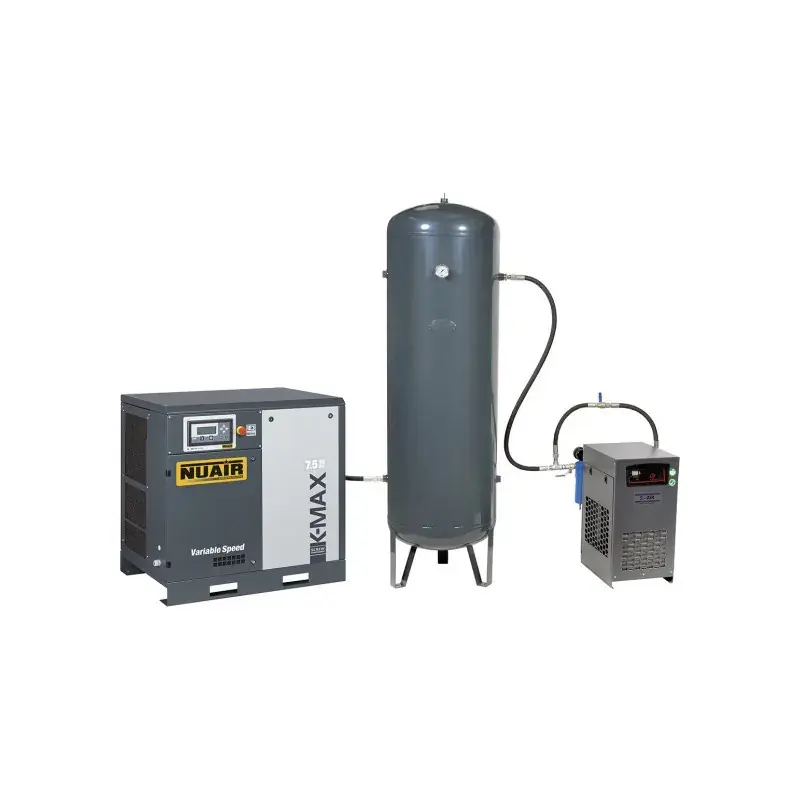 Compresseur d‘air à vis 10 CV 10 bar, 500 L, 400 V tri + sécheur NUAIR 251110MDNU Expédition Rapide