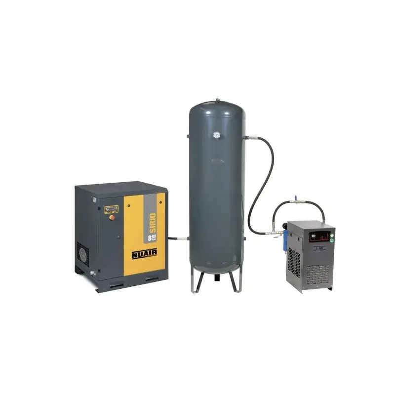 Meilleur Choix Compresseur d‘air à vis 15 CV, Réservoir 500 L vertical, pression 10 bar, débit 90 m3/h, 400 V tri + sécheur NUAIR 245510MDNU