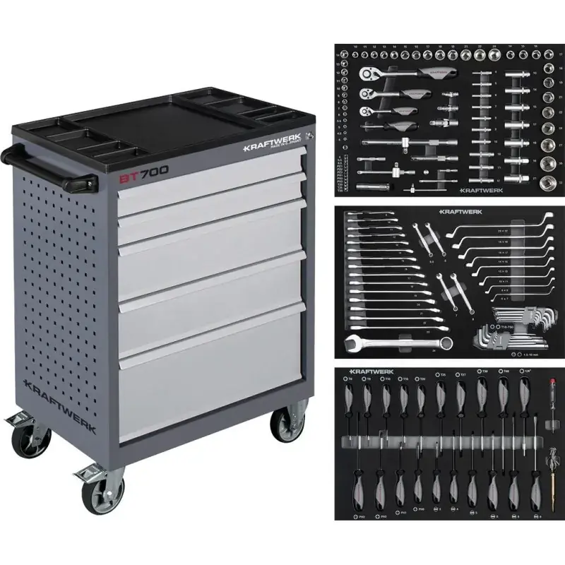 Dernière Chance Servante d‘atelier 7 tiroirs BT700 avec 154 outils KRAFTWERK 102.115.100