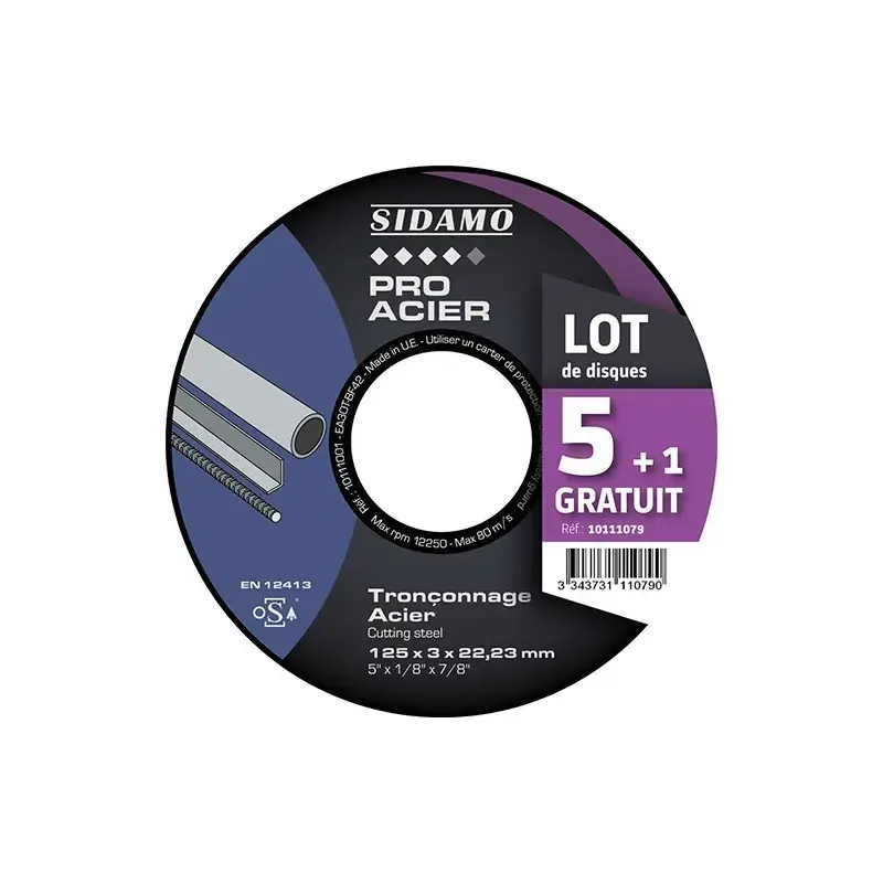 Nouveauté Lot de 5 disques + 1 gratuit 125 mm Tronçonnage Acier - SIDAMO
