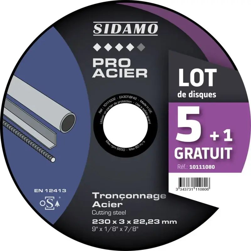 Lot de 5 disques + 1 gratuit 230 mm Tronçonnage Acier - SIDAMO Seulement Aujourd'hui