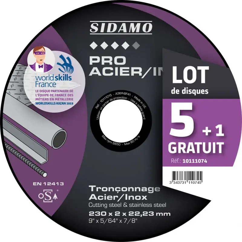 Usine Directe LOT DE 5 DISQUES + 1 GRATUIT PRO ACIER INOX 230MM – SIDAMO