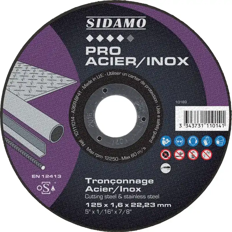 Vente Directe LOT DE 25 DISQUES PRO ACIER INOX 125mm EP. 1,6 ALES.22.23MM MOYEU PLAT – SIDAMO