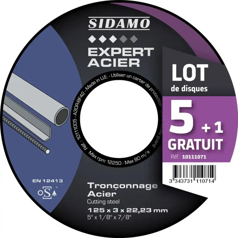 Nouvel Arrivage LOT DE 5 DISQUES + 1 OFFERT EXPERT ACIER 125MM - SIDAMO