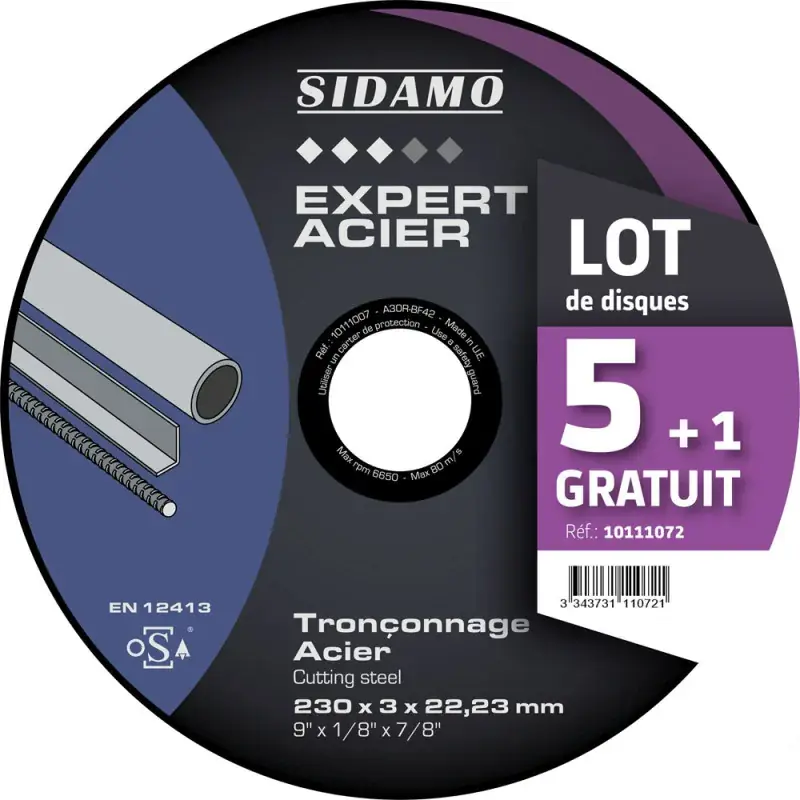 LOT DE 5 DISQUES + 1 OFFERT EXPERT ACIER 230MM - SIDAMO Dernière Chance