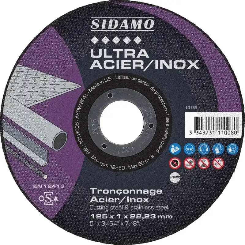 Quantité Limitée LOT DE 5 DISQUES ULTRA ACIER INOX 125MM ALÉS.22.23MM - SIDAMO
