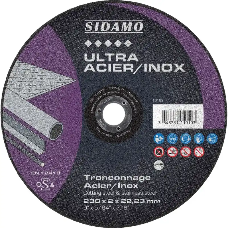 LOT DE 5 DISQUES ULTRA ACIER INOX 230MM ALÉS.22.23MM - SIDAMO Pas Cher