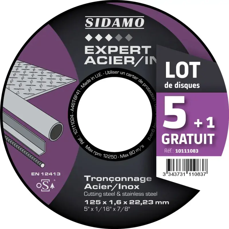 Seulement Aujourd'hui LOT DE 5 DISQUES + 1 OFFERT EXPERT ACIER INOX 125MM MOYEU PLAT - SIDAMO