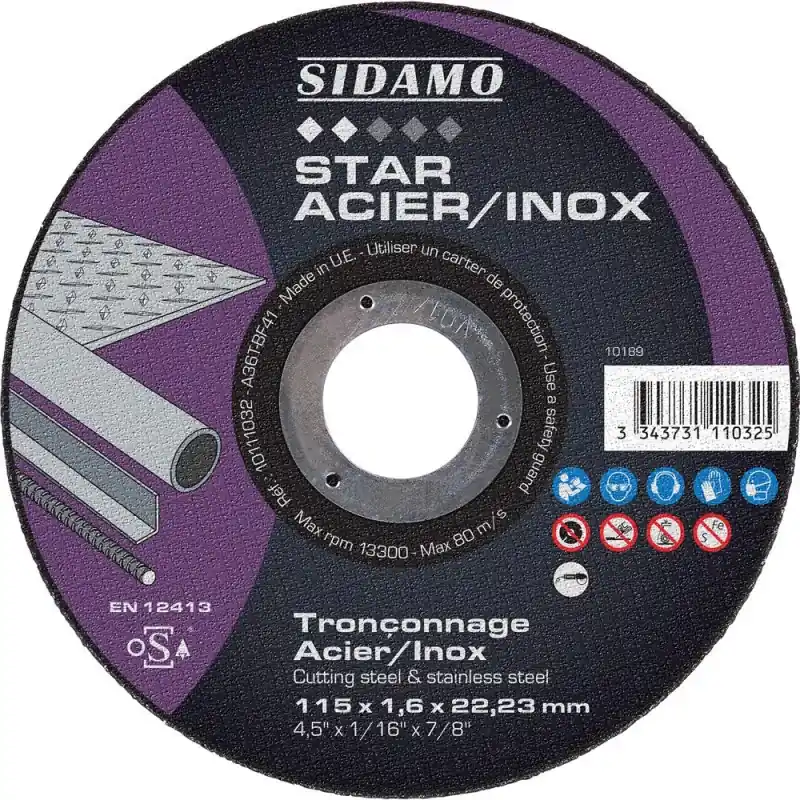 Soldes LOT DE 25 DISQUES STAR ACIER INOX 115MM ALES.22.23MM - SIDAMO
