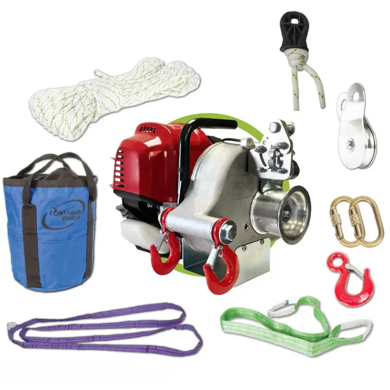Nouvelle Collection Treuil de tirage à essence GX50, force 1000 KG, avec 9 accessoires Portable Winch – PCW4000-A