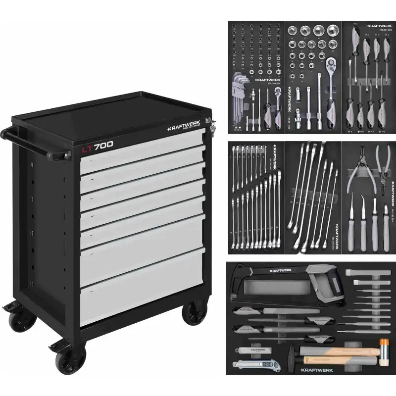 Servante d‘atelier noire LT700 LINE, 7 tiroirs, 155 pièces - KRAFTWERK 102.107.205 Prix Réduit