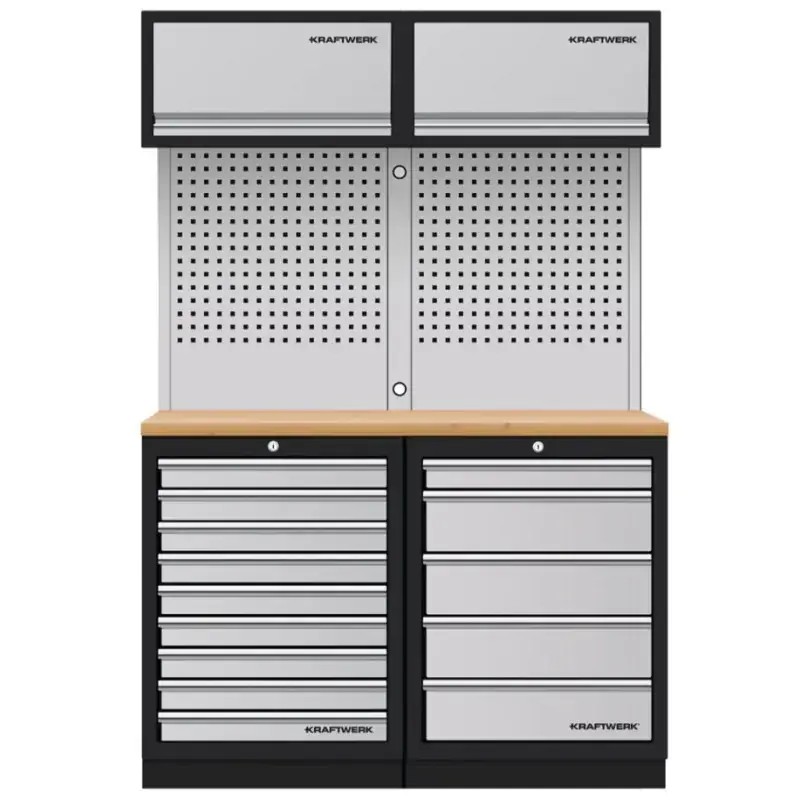 Prix Choc Mobilier d‘atelier 2 éléments combi-standard + panneaux perforés + 2 meubles hauts MOBILIO - KRAFTWERK 3964K-95K2
