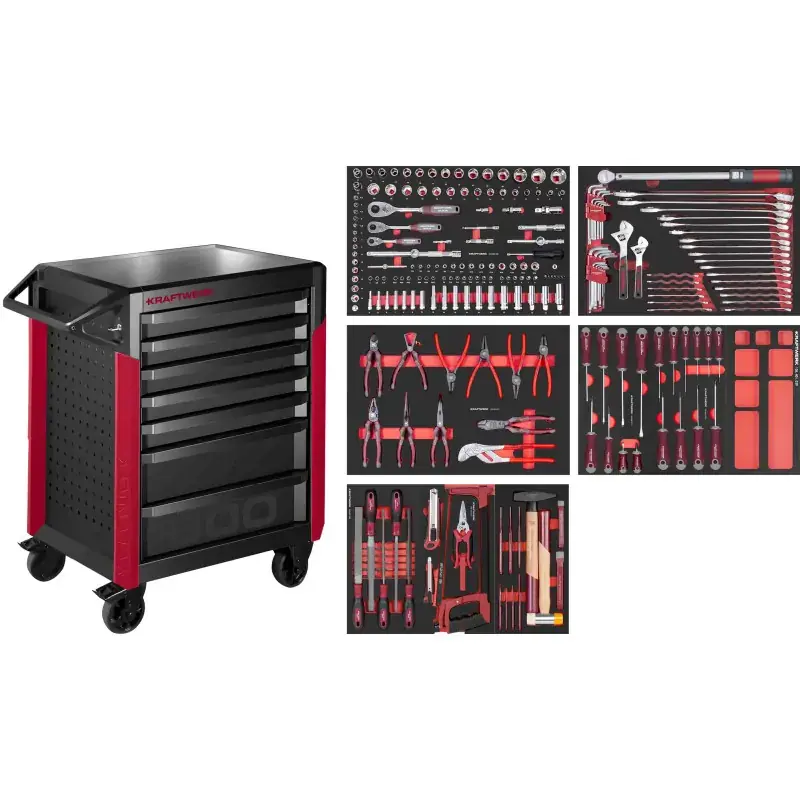 Prix Promo Servante d‘atelier PRO LINE PT800 7 tiroirs 242 outils KRAFTWERK 102.417.002