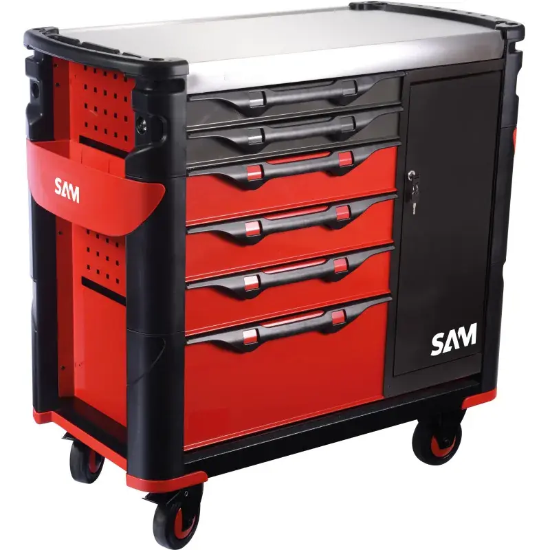 Promotion Saisonnière Servante 41 - Xxl 6 Tiroirs - Avec Armoire Et Plateau Inox Sam Outillage - 416-Axe
