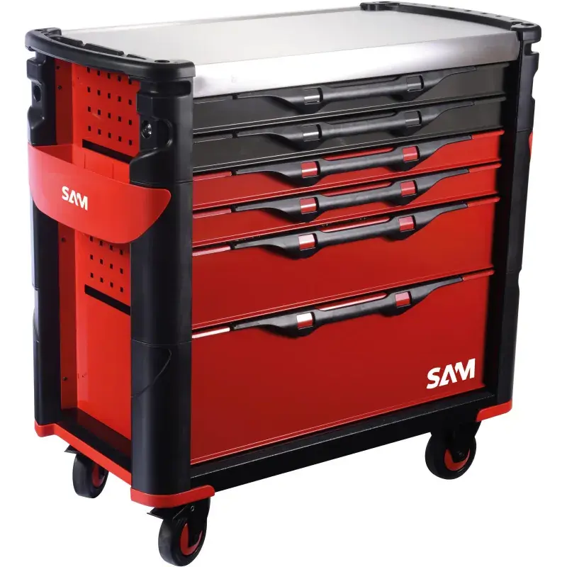 Servante 41 - Xl - 6 Tiroirs - Rouge - Plateau Inox Sam Outillage - 416-Axl Paiement Sécurisé