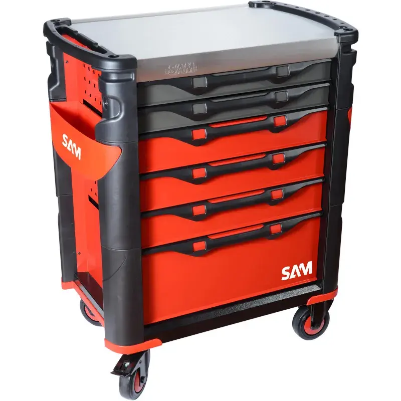 Servante 41 - 6 Tiroirs - Rouge - Plateau Inox Sam Outillage - 416H Produit De Marque