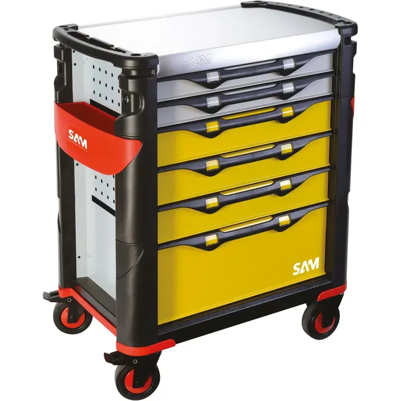 Servante 41 - 6 Tiroirs - Jaune Et Grise - Plateau Inox Sam Outillage - 416Hren Commander Vite