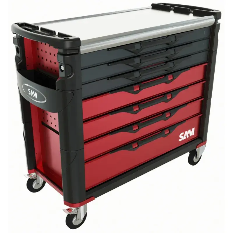Servante 41 - Xl - 7 Tiroirs - Rouge - Plateau Inox Sam Outillage - 417-Axl Nouvel Arrivage