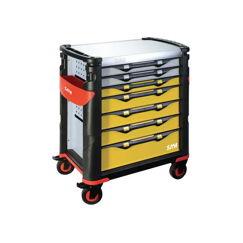 Pas Cher Servante 41 – 7 Tiroirs – Jaune Et Grise – Plateau Inox Sam Outillage – 417Hren