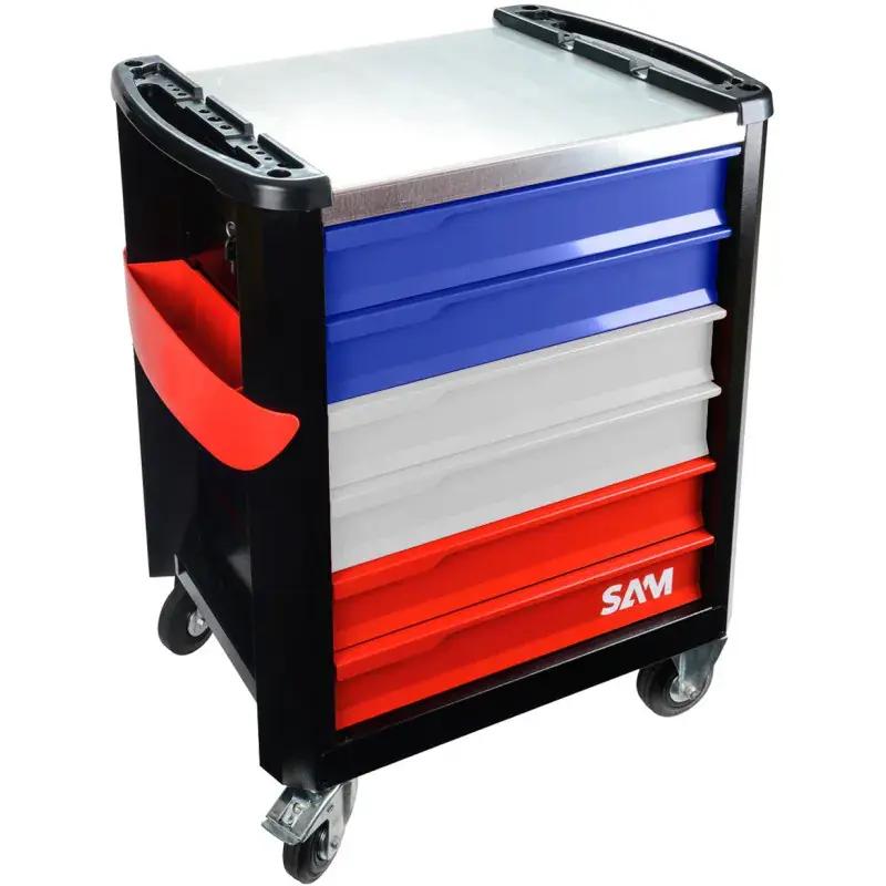 Servante 30N – 6 Tiroirs – Bleu Blanc Rouge – Plateau Acier Sam Outillage – Servi-630N-Fr Prix Bas